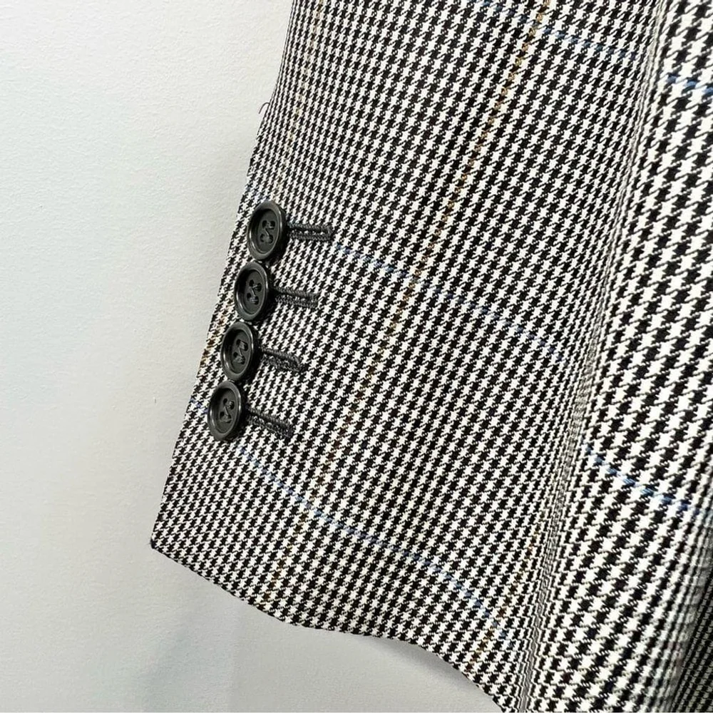 Harry Rosen Italian pure wool black white check plaid preppy jacket blazer IT 50
